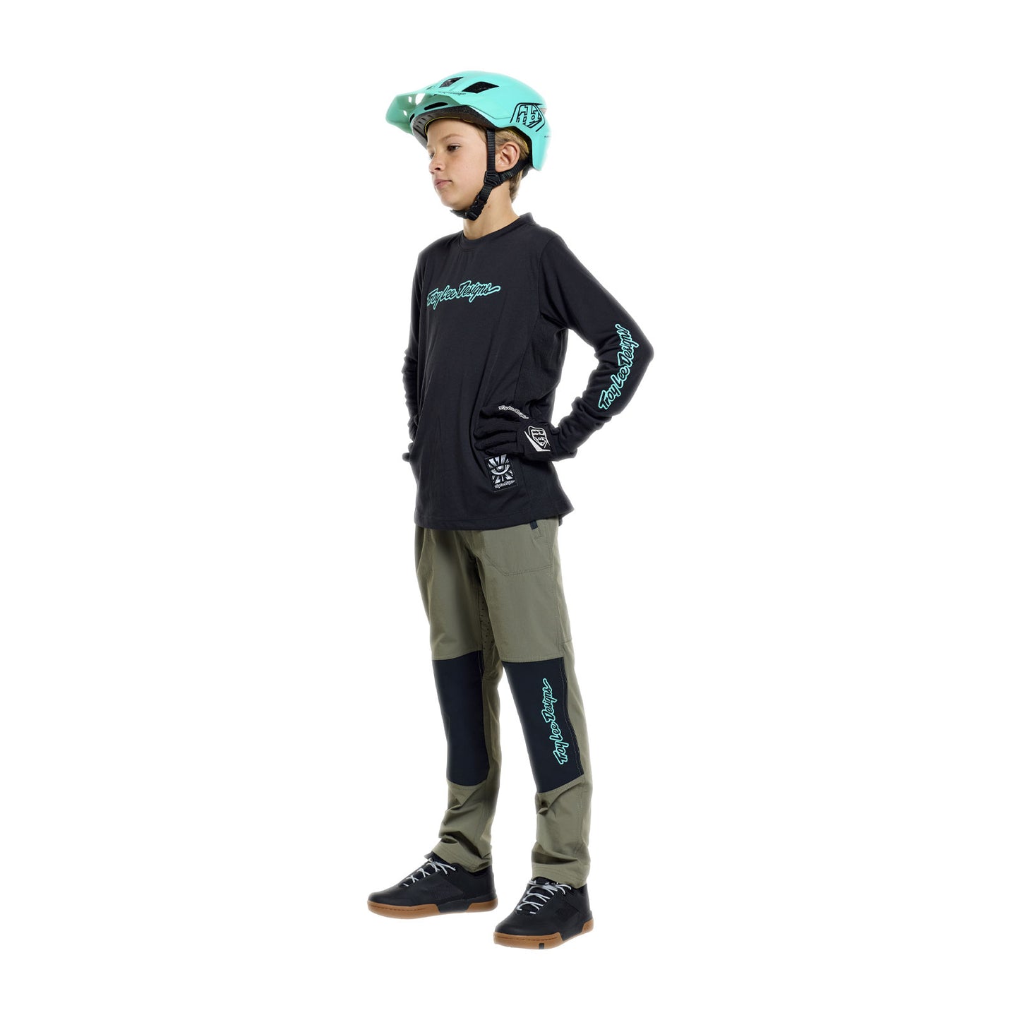 Youth Skyline Ride LS Tee Signature Black / Real Teal